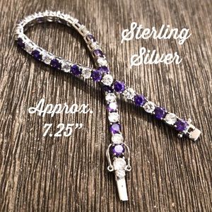 Sterling Silver CZ Faux Tanzanite Tennis Bracelet